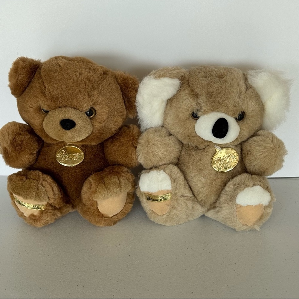 Lot of 2 Vintage Teddy Bear Stuffed Animal Platinum Plus and Koala Bear Plush
